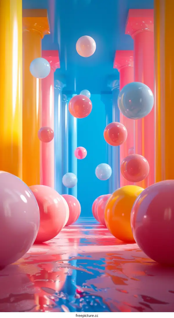 Colorful Abstract Interior Design with Floating Balls