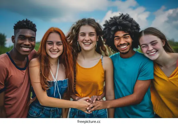Multiethnic group of friends standing together outdoors
