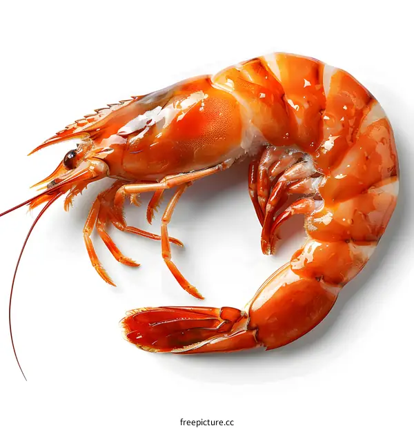 Freshly Cooked Shrimp on White Background