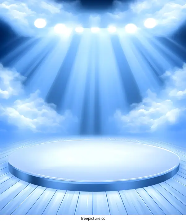 Blue Spotlight Stage with Clouds