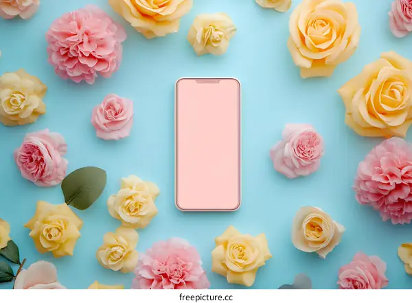 Mobile Phone Mockup with Floral Arrangement