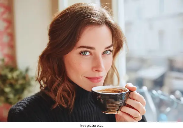 Woman enjoying coffee in a cafe