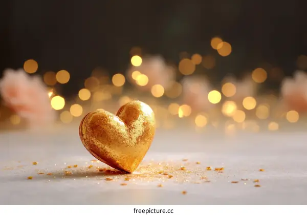 Golden Heart Decorated with Sparkling Glitter