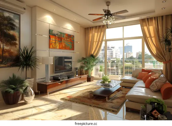 Elegant Modern Living Room With Ample Sunlight