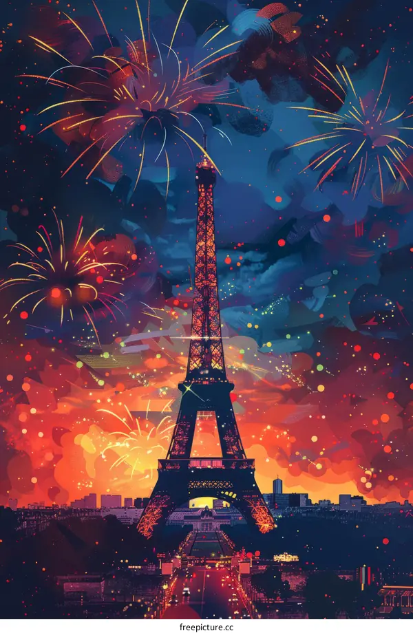 Paris France Eiffel Tower Europe Travel Vacation Landmark City Lights Illustration