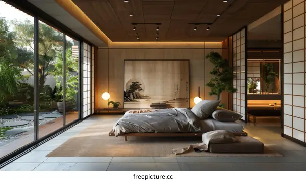 Modern Japanese Bedroom with Garden View