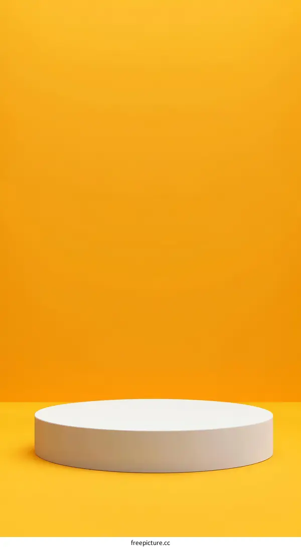 Simple White Cylinder Podium on Yellow Background
