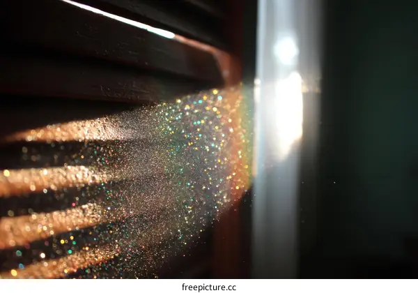 Sparkling Sunlight Through a Wooden Venetian Blind