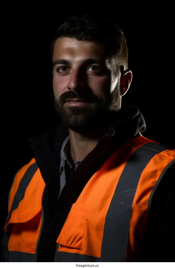 Portrait of a male construction worker wearing a hard hat and safety vest