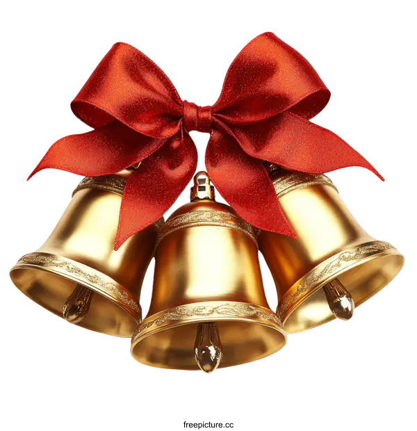 [Transparent Background PNG]Christmas Bells with Red Ribbon