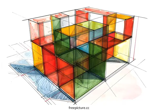 Abstract Illustration of Interlocking Cubes in Various Colors