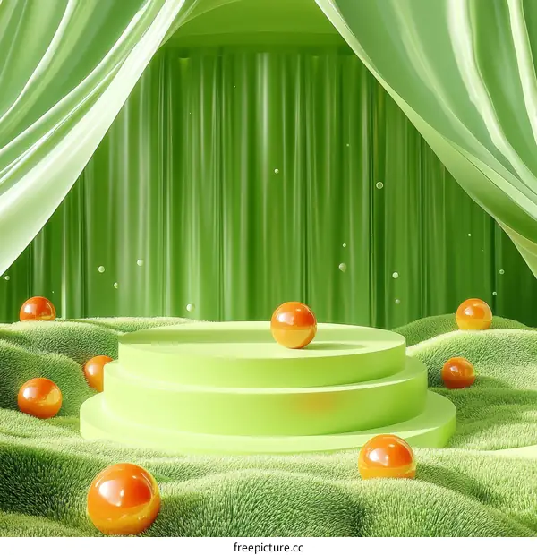 Green Stage Display with Orange Balls