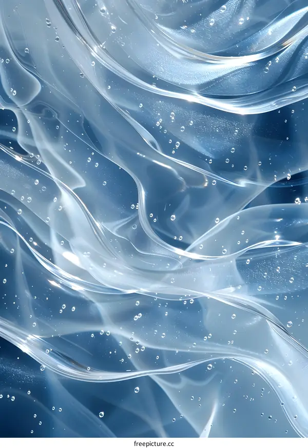 Abstract Blue Flowing Liquid Background with Bubbles