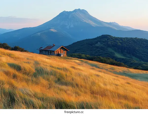Small wooden house in the middle of the mountains