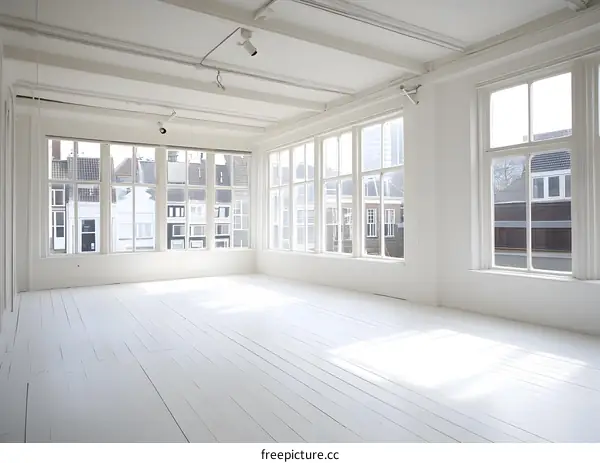 White Room with Large Windows and Wooden Floor