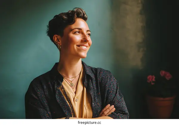 Smiling Woman with Confident Posture