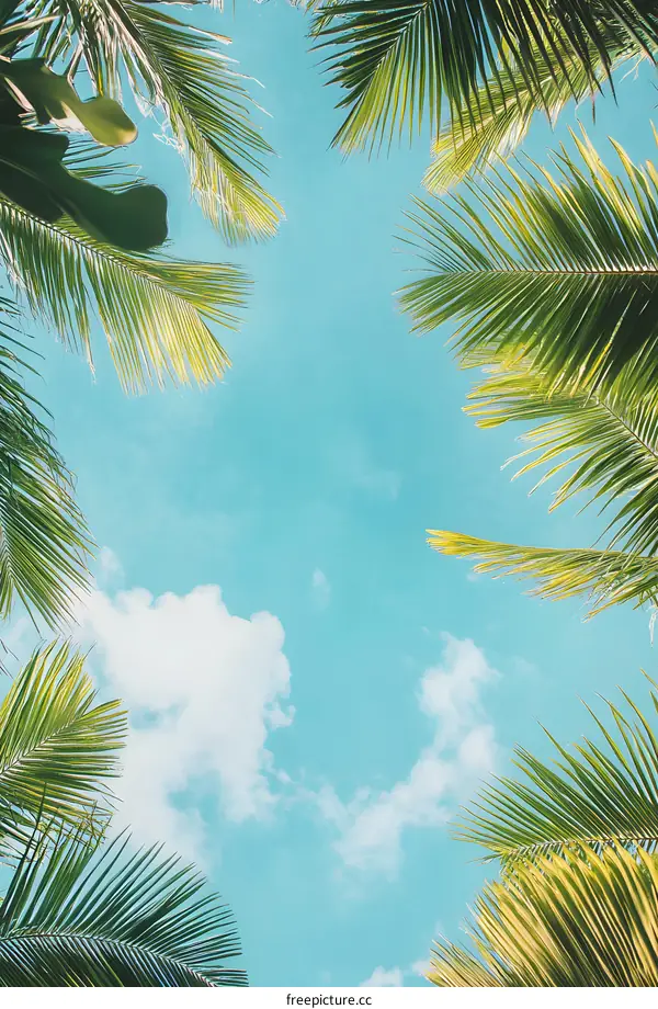 Palm Tree Leaves Against a Blue Sky