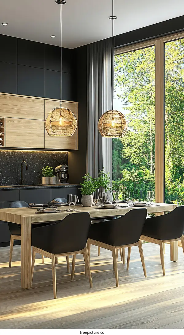 Modern Kitchen Dining Area with Stylish Pendant Lights