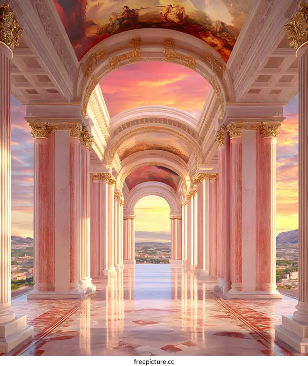 Arches Leading to Sunset Sky