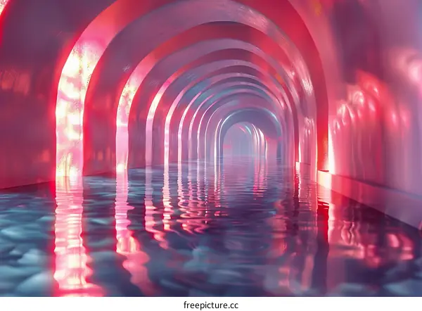 Pink Water Corridor: A Surreal Tunnel of Light