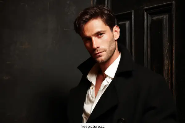 Stylish Caucasian Man in a Black Coat