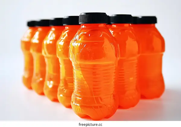 Row of Orange Plastic Bottles