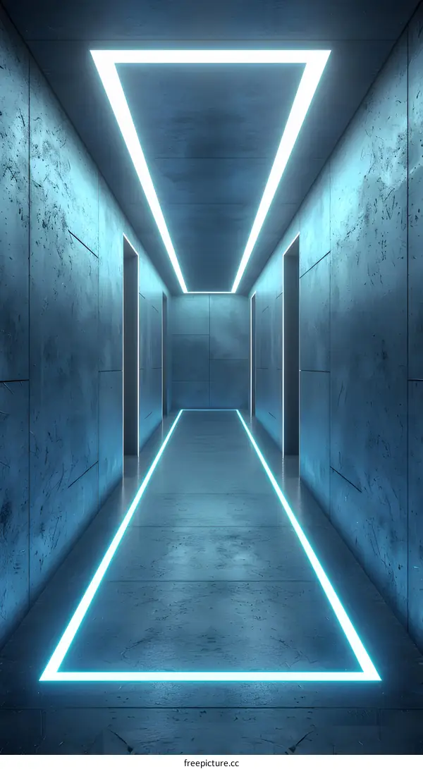 Abstract Futuristic Neon Blue Corridor Interior Design
