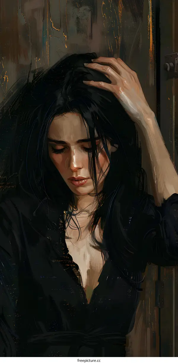 Portrait of a Woman with Dark Hair, Wearing a Black Dress