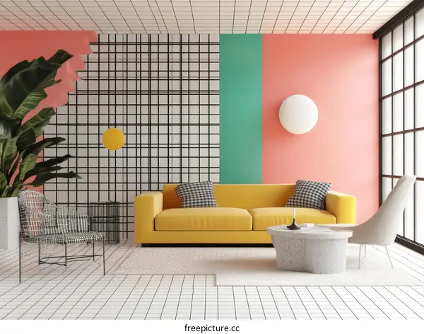 Colorful Retro Living Room Interior Design