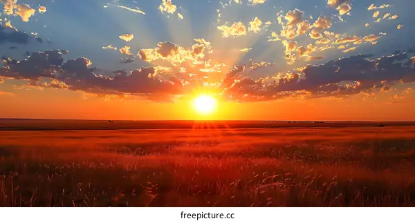 Landscape photography of vast rural field with sunset in background