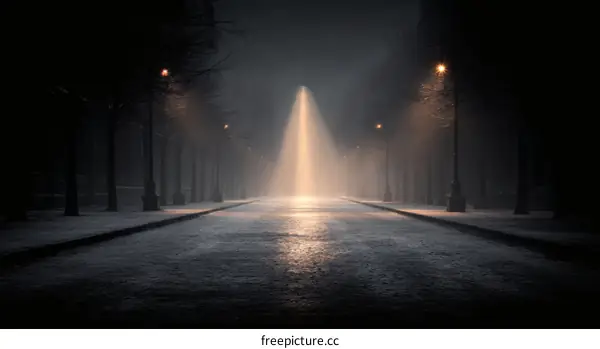 Misty Night Street with Dramatic Light