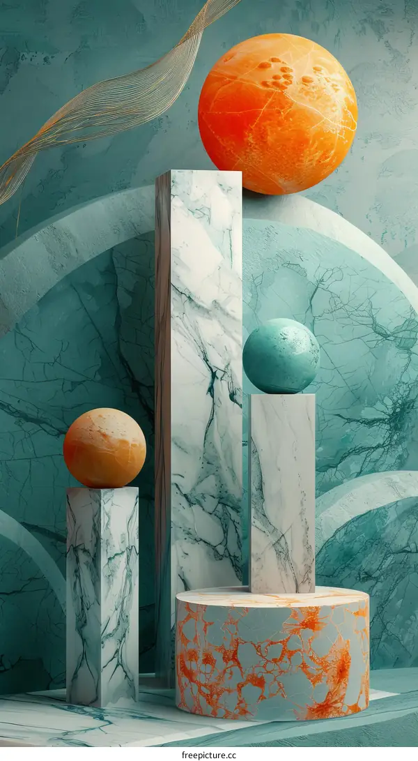 Abstract Geometric Composition with Marble and Balls