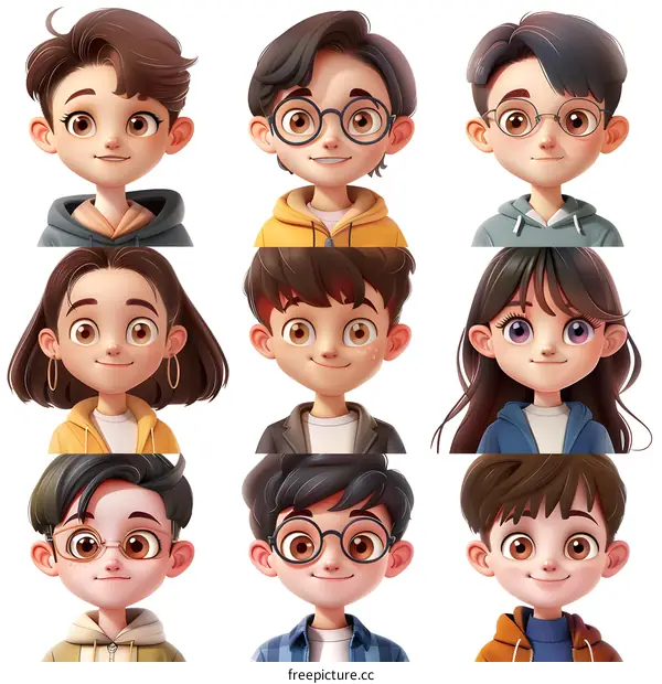 Cartoon Portrait Illustrations of Diverse Children