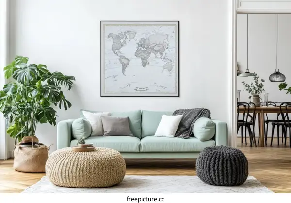 Modern Living Room with World Map Decor
