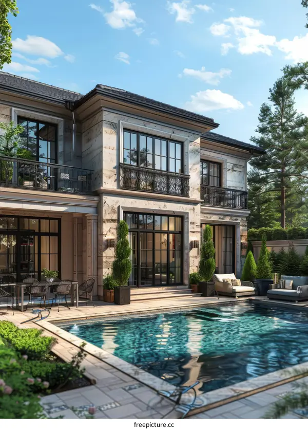 Luxury Outdoor Swimming Pool Mansion Exterior