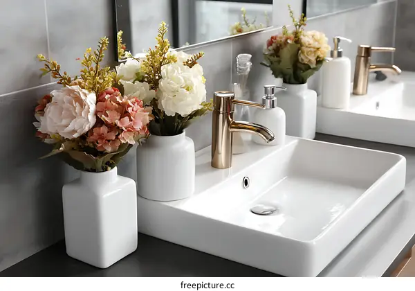 Modern Bathroom Sink with Floral Decor