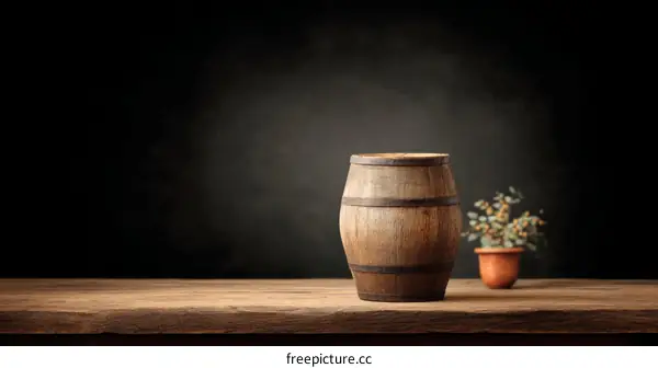 Vintage Wooden Barrel on Rustic Tabletop