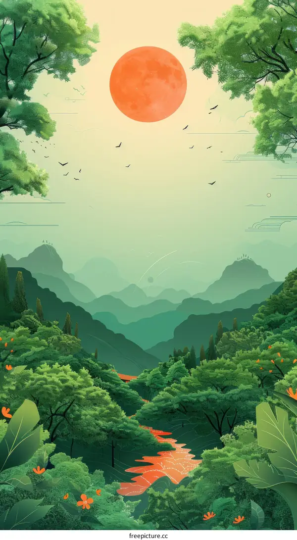 Golden Sunset Through Tranquil Forest