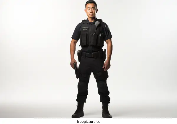 Portrait of Asian American police officer in uniform