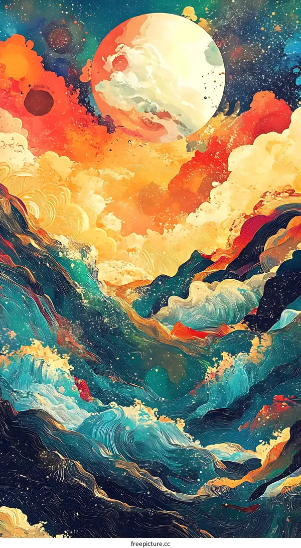 Abstract Painting of Waves and Sky