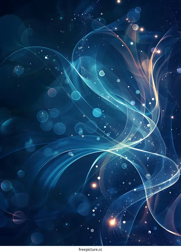 Blue and gold flowing light curves with sparkles