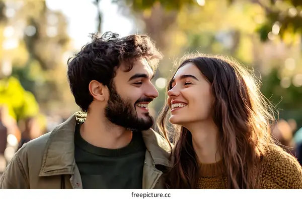 Couple in Love Looking at Each Other in a Park