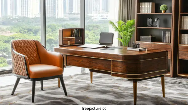 Modern Luxury Wooden Office Desk and Chair Set