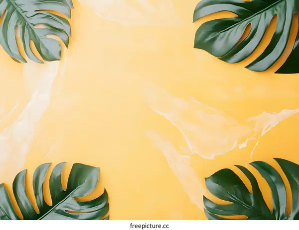Tropical Leaves on Yellow Background Summer Background