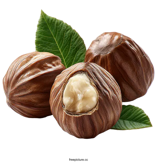 [Transparent Background PNG]Close up of Hazelnuts with Leaves