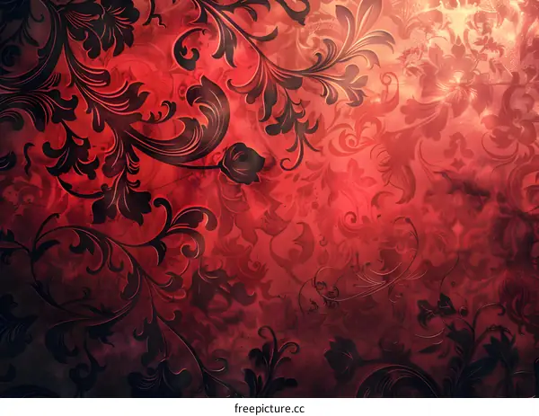 Black floral pattern on dark red background