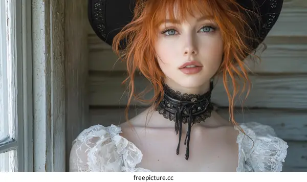 Portrait of a Beautiful Redhead Woman in Vintage Style