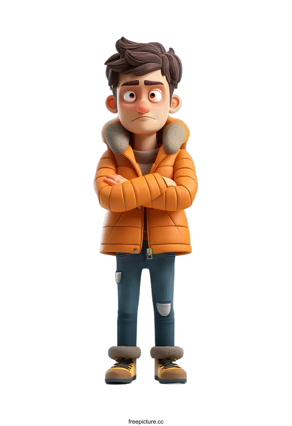 [Transparent Background PNG]3D cartoon character of a boy in a yellow jacket