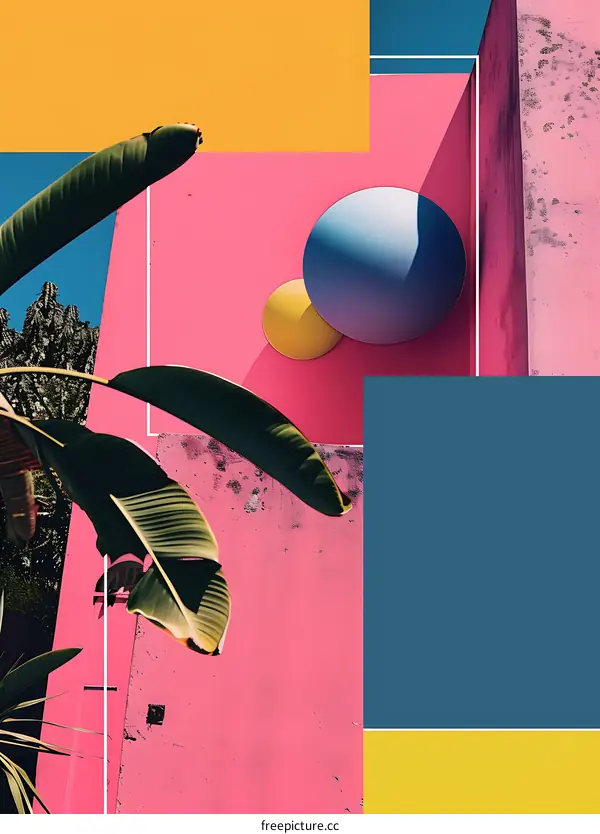 Abstract Colorful Wall Art with Palm Leaves