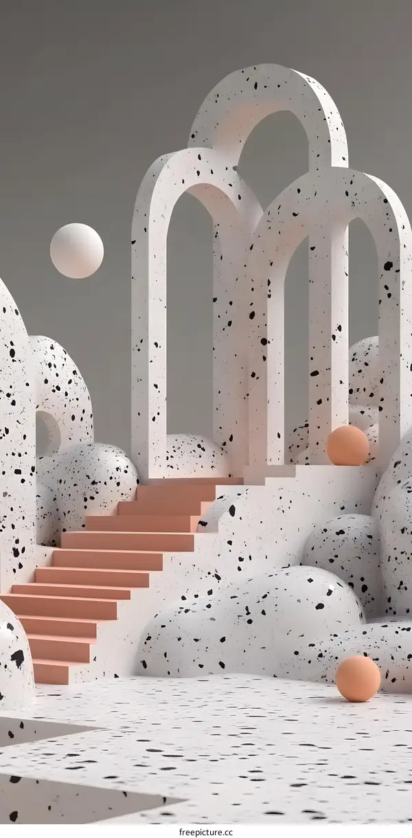 Abstract Minimalist 3D Archway and Sphere Geometric Design
